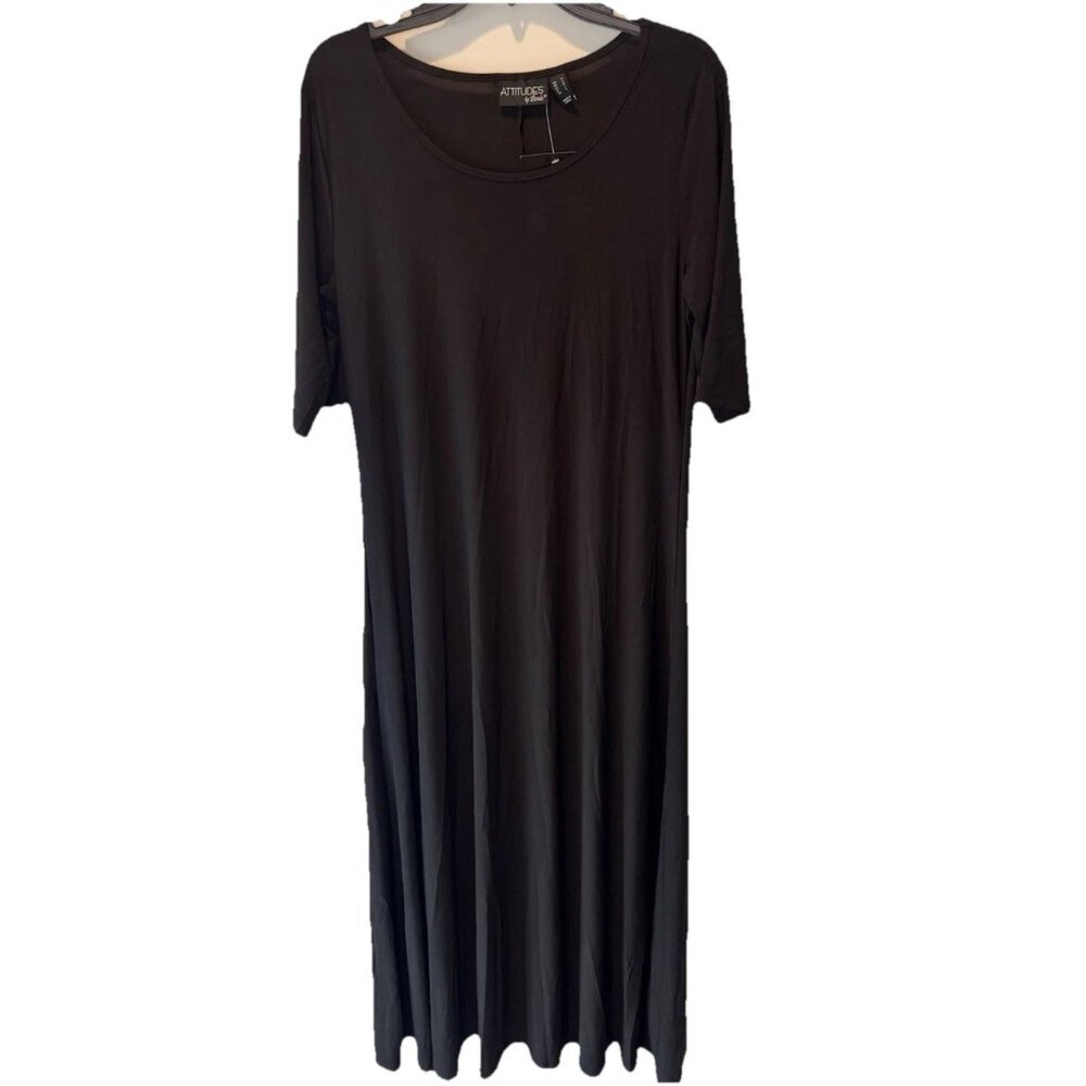 Attitudes By Renee Black Como‎ Jersey Short Sleeve Maxi Dress M NEW Minimalist